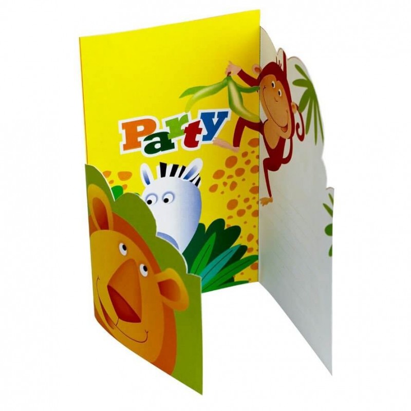 6 Cartes D Invitation Anniversaire Theme Animaux De La Jungle