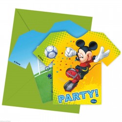 6 Cartes d'invitation Mickey foot avec enveloppes